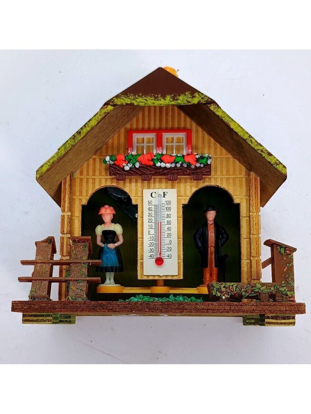 Black Forest Chalet Thermometer C/F Couple Figurines – Wind-Up Not Working